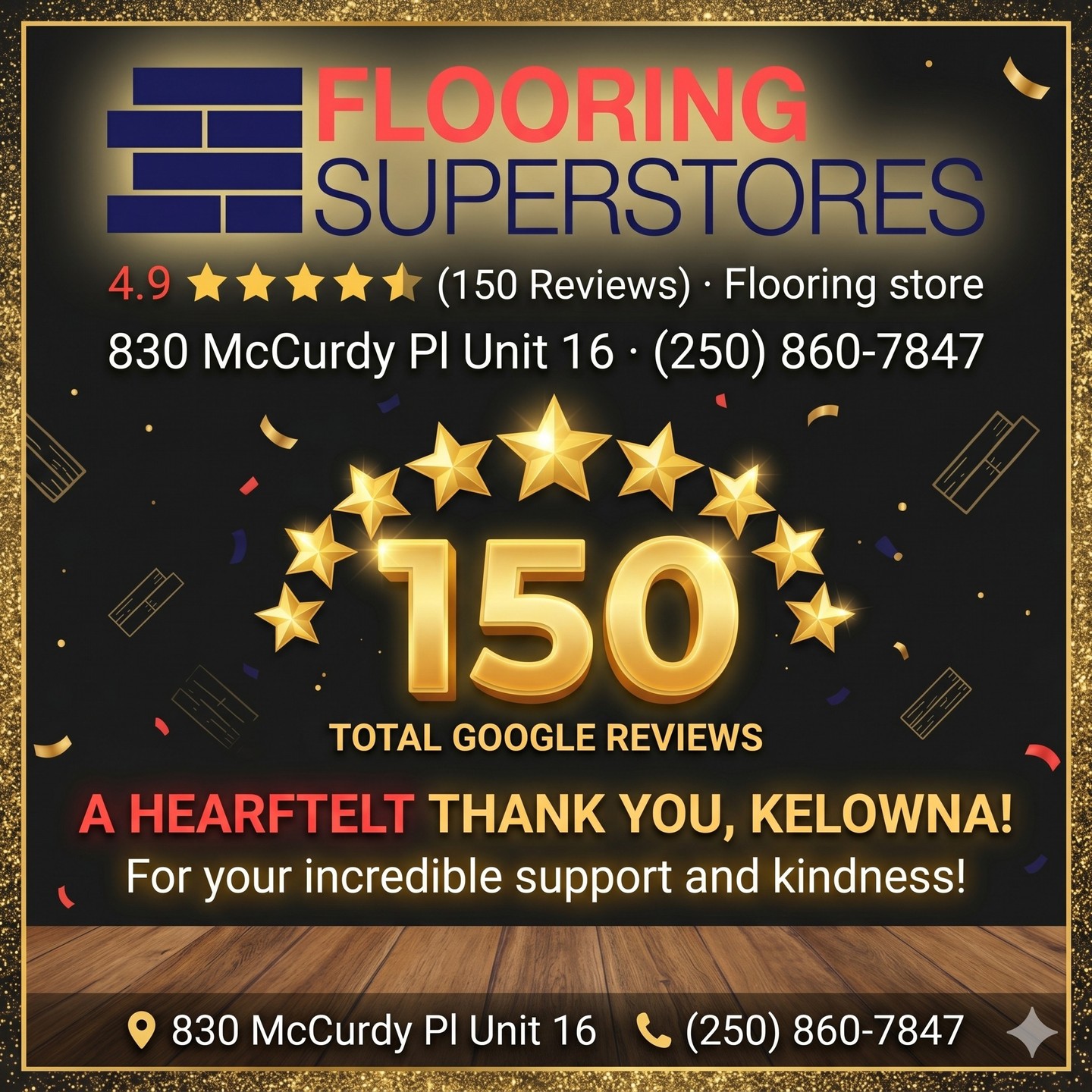 150 reviews. 4.9 stars. Thank you, Kelowna.